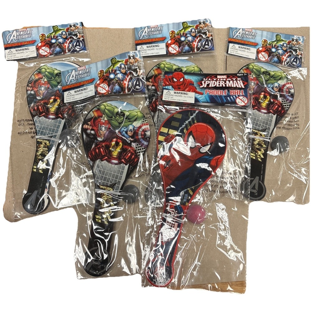 Lot Of 5 Avengers Assemble Marvel Spider-Man Paddle Ball Bounce Back NEW